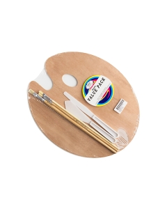 Wooden Palette with Painting Knives and Brushes